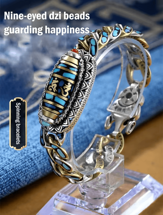 Turquoise Six-Character Mantra Bracelet™ | Negen-ogige dzi armband